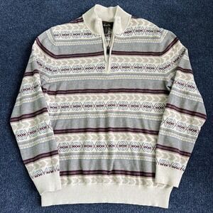 Tasso Elba Sweater Mens Medium 1/4 Zip Mock Neck Striped Pullover Knit Soft